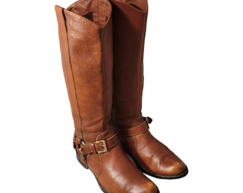 Miz Mooz Leather Harness Riding Boots - Cognac Brown, Size 7