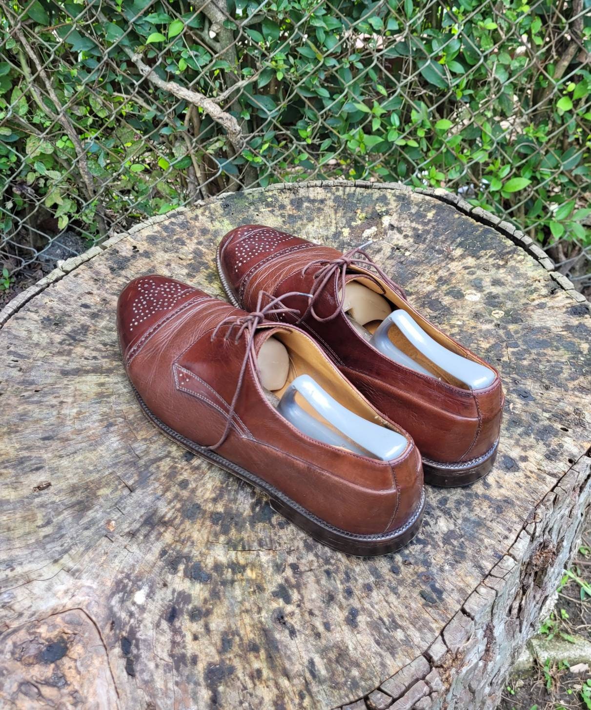 Johnston & Murphy Cellini Brown Leather Cap Toe Oxford Brogue Men\'s 13N Italy Vintage Johnston & Murphy Cellini Brown Leather Brogue Shoes  main image 2