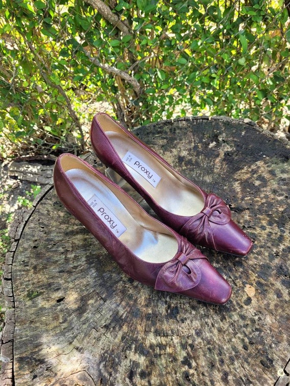 Vintage Women Leather Maroon Pumps By Proxy Size … - image 1