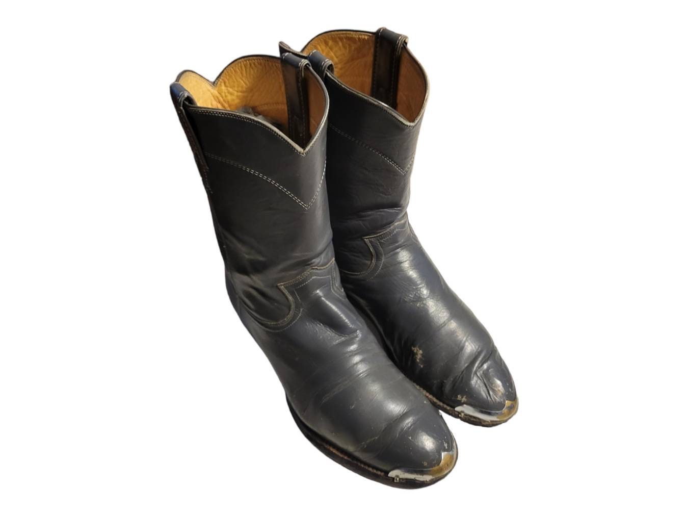 Vintage Justin Roper Boots 3025 Genuine Grey Leather Size 7.5 Mens. Justin 3025 12 D Gray Leather Pull On Ropers Western Cowboy  main image 3