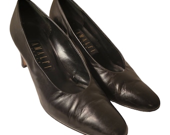 Amalfi Black  Italian Leather Pumps/ Designer Pumps Size 7 B/ Glam Shoes From The 80s