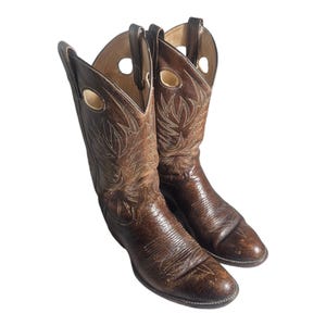 Vintage 90s Dan Post Men&#39;s 9.5 D Leather Cowboy Boots Brown