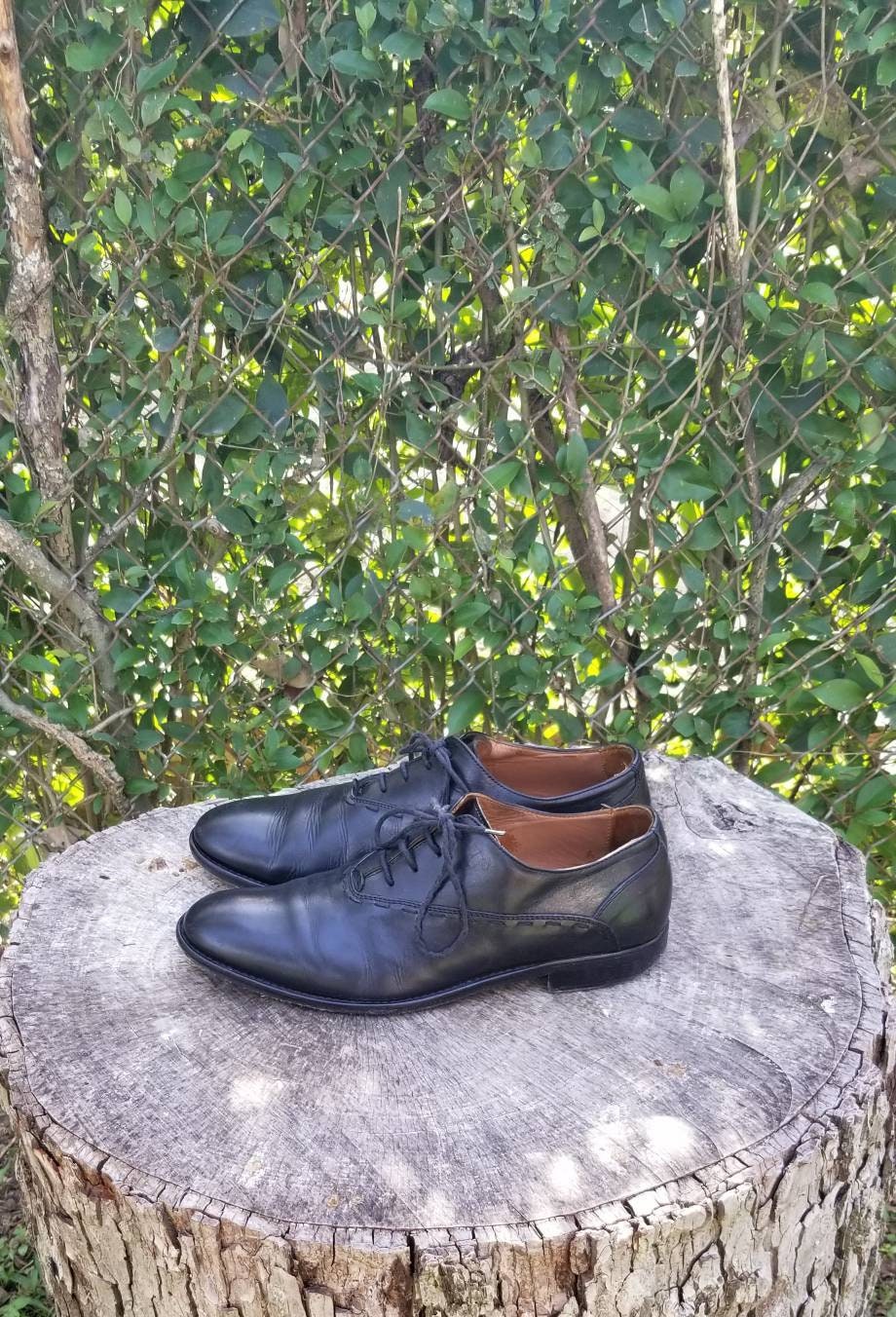 Sz 8 Men's Black Italian Leather Lace Up Shoes by Mike Konos/ Vintage Oxfords Shoes from the 80s/ Black Derby Shoes Schoenen Herenschoenen Oxfords & Wingtips 