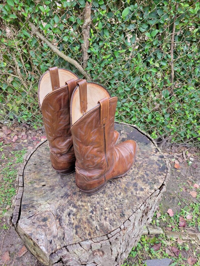 Men Vintage Brown Leather Cowboy Boots by Dan Post Size 11 Etsy