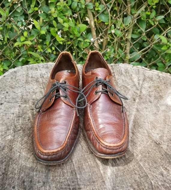 Sz. 7 Vintage Tie up Shoes/genuine Leather Slip on Shoes 1980s