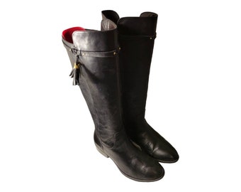 Vintage RALPH LAUREN Marsalis Riding Boots Black Leather 8.5 B/Tall Flat Zipper Boots Y2K