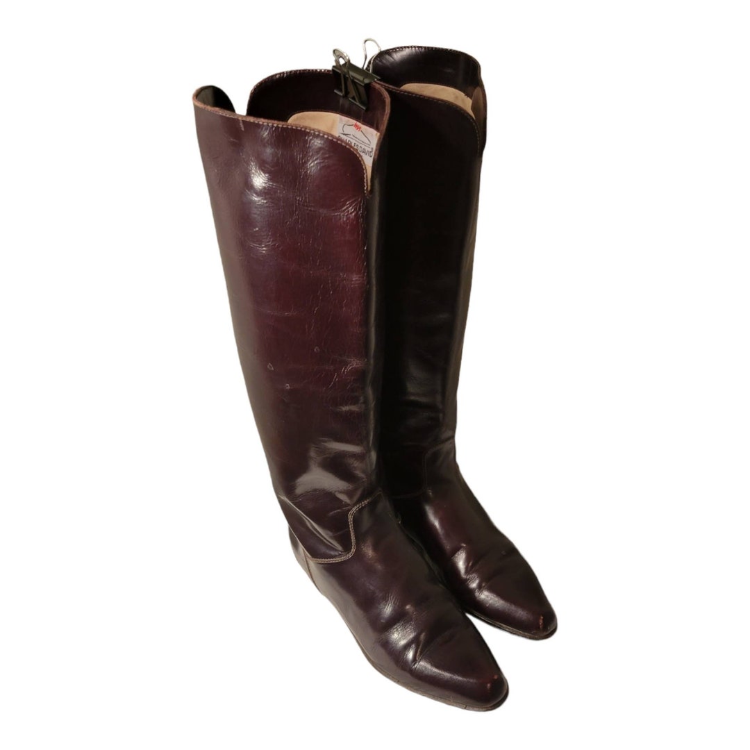 Vintage Tall Flat Genuine Leather Riding Boots by Charles David/dark