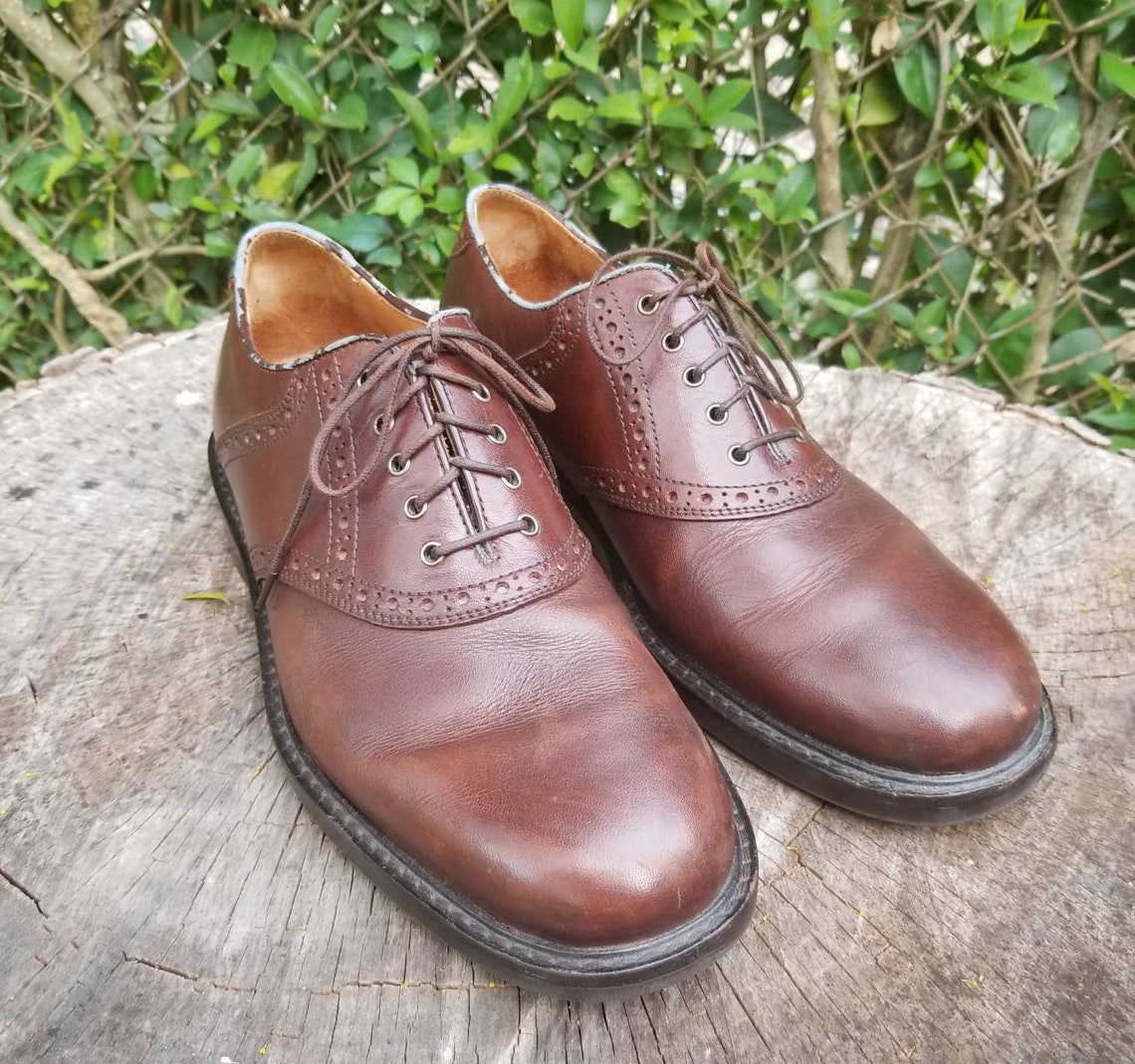 Sz 8 Vintage Oxfords Shoes/genuine Leather Lace up Buckskin | Etsy