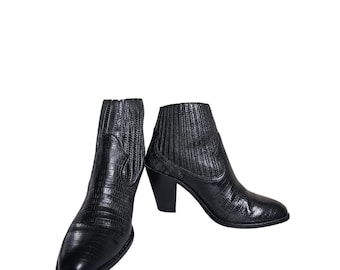 Ash Ilona Black Leather Western Pull On Block Heel Ankle Boots Size 39