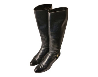 Vintage Salvatore Ferragamo Black Leather Tall Riding Boots 6 B Tall Designers Boots 80s Vintage Etsy