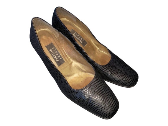 Stuart Weitzman Grayish Black Leather Snake Skin Embossed Heeled