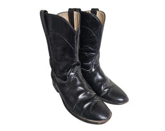 Vintage 1980s Black Leather Justin Boots // Mens Western Style Mid