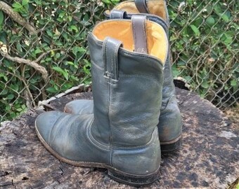 Vintage Wrangler Western Boots: Grey Leather Roper Boots  display picture 1