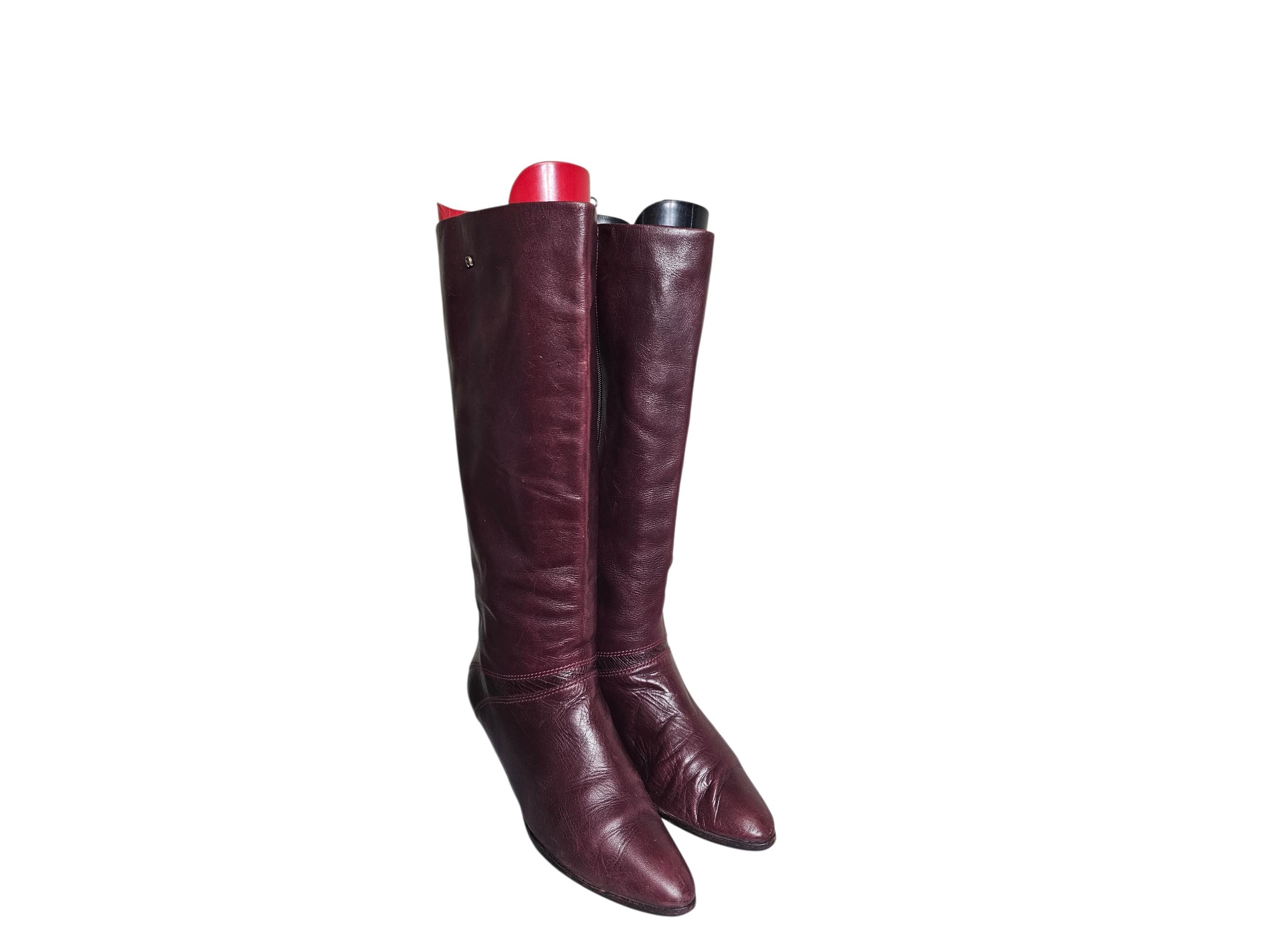 Bottes Stephen En Cuir Bordeaux Foncé Taille 36 - Occasion, Talons Usés, Fabrication Italie