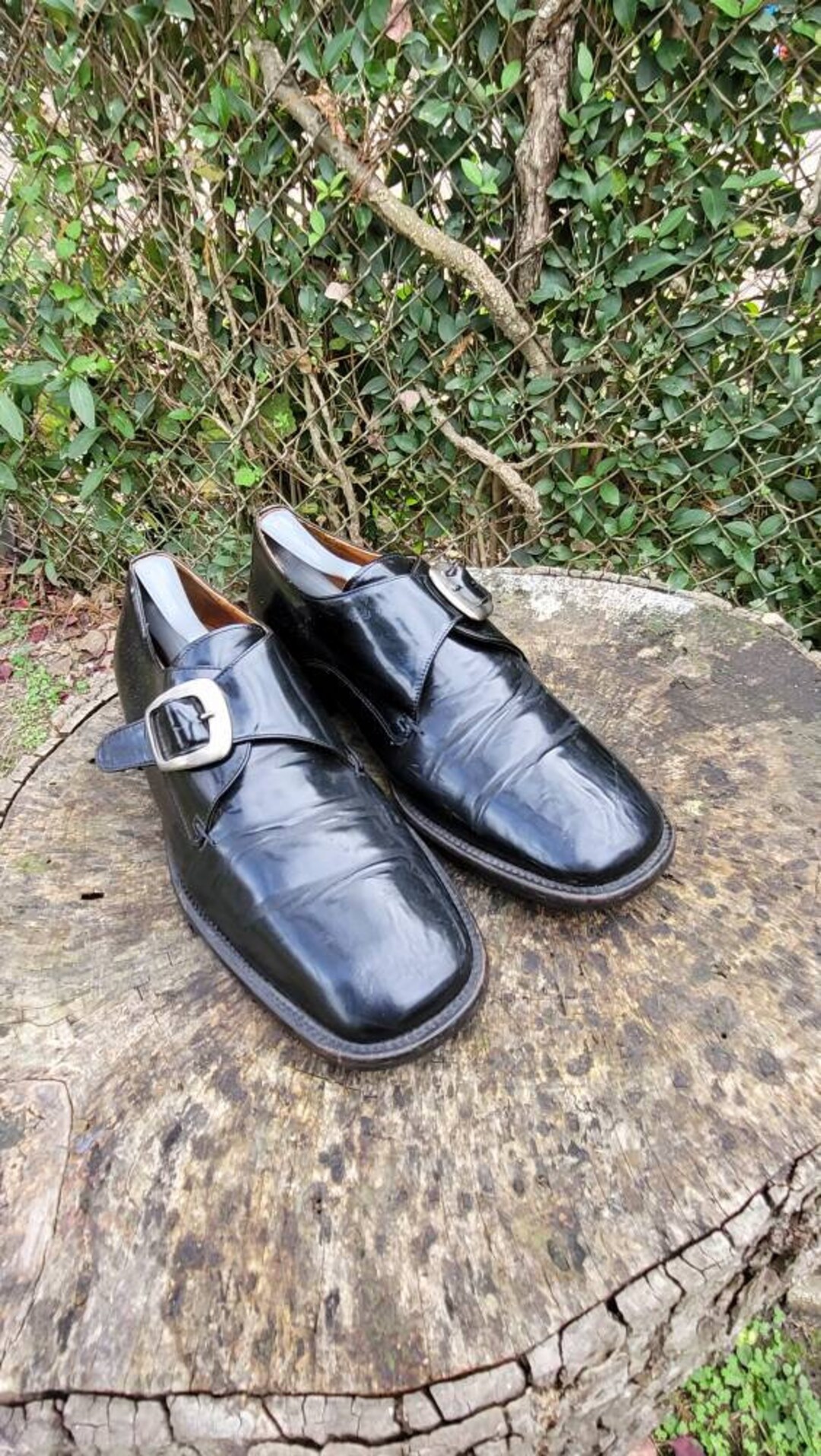Men Vintage Black Leather Buckle Shoes 