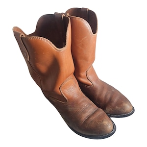 Vintage Braun Leder Pull On Arbeitsstiefel Made in USA Herren 10D