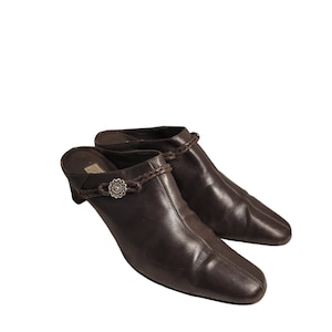 Vintage Brighton Size 8 M Twist Brown Leather Heeled Mules Shoes Heels