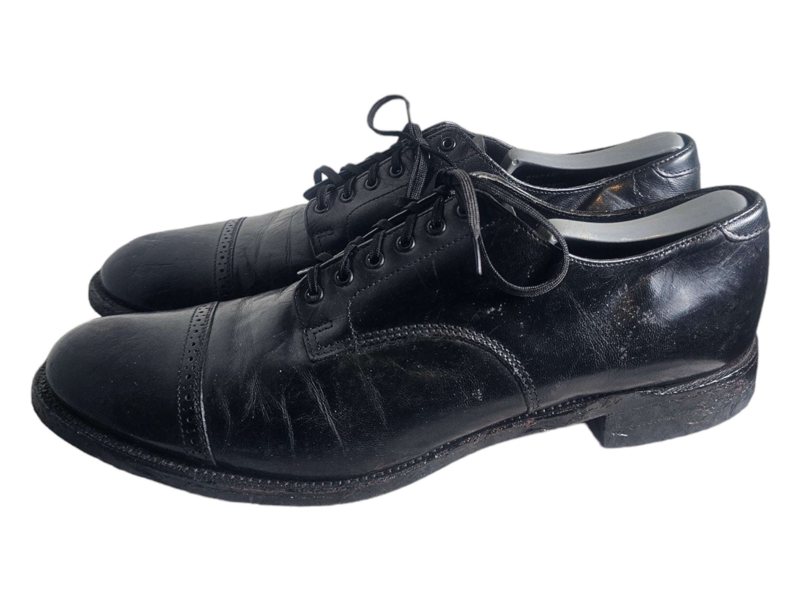 Vintage STACY-ADAMS Kangaroo 6 Eyelet Cap-Toe Derby: US 10.5D Black Vtg 60 main image 2