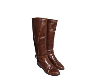 Vintage Charles David Sele Cognac Läder Ridstövlar Storlek 5.5