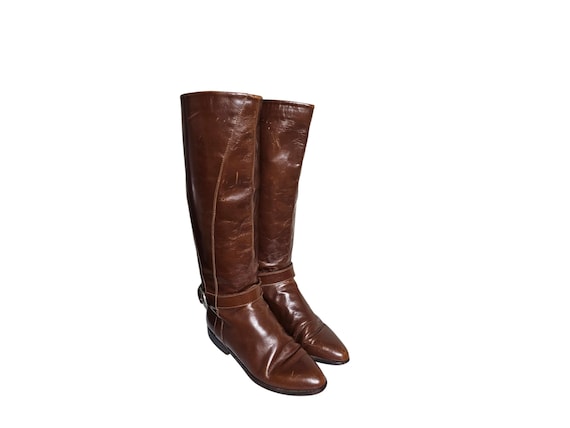 Vintage Charles David Harness Cognac Leather Riding Boots Size 5.5