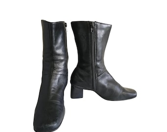 Easy Spirit Xavier Black Leather Heeled Boots 6.5
