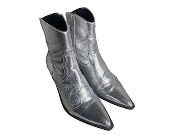 Silver Metallic Cowboy Booties 37 EUR 6.5 US