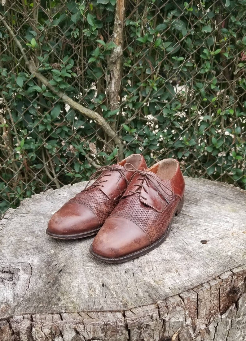 Vintage Bostonian Florentine Italian Woven Mens Oxford Shoes
