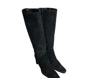 Stivali alti al ginocchio da donna vintage Enzo Angiolini in pelle scamosciata, neri - Taglia 10