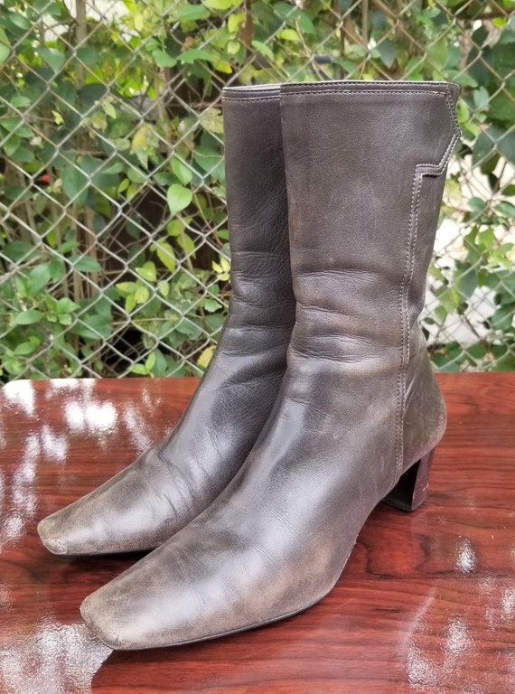 Sz. 6.5 Vintage Ankle Boots/Genuine Leather Zippe