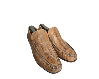 1970s vintage Men Woven Leather Platform Loafers 9.5