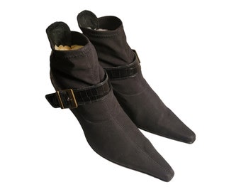 Donald J Pliner Bottes à talons chatons en cuir croco/élastique noir Luck12 pour femmes 8,5 N