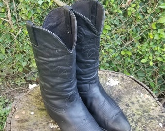 Justin Cowboy Boots Black Leather Mens 7.5 D Distressed READ  display picture 1