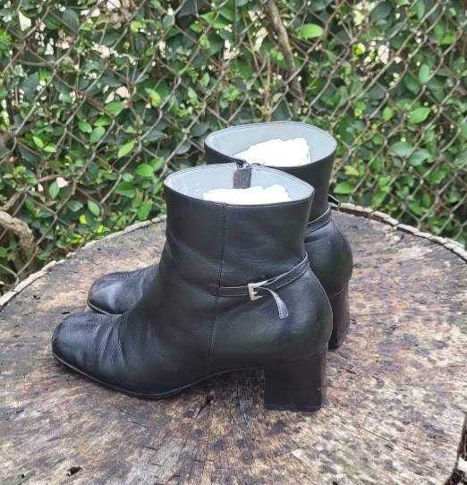 Size 7.5 Genuine Leather Black Ankle Booties by UNISA. 90s
