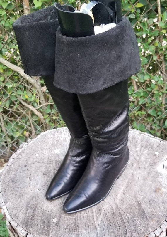 Sz 7 Vintage Genuine Leather Go-Go Boots/ 1980's S