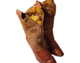 Vintage Brown Suede Leather High Heeled Cowboy Boots/Vintage Western Style Rockabilly Boots Size 6