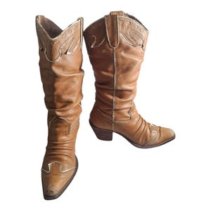 Women Vintage Leather Brown Cowgirl Boots Size 7.5 /Women Leather Boots/Women Cowboy Boots