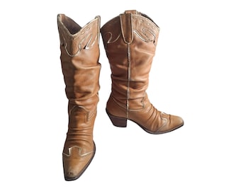 Vintage Brown Leather Cowgirl Boots - Women's Size 7.5