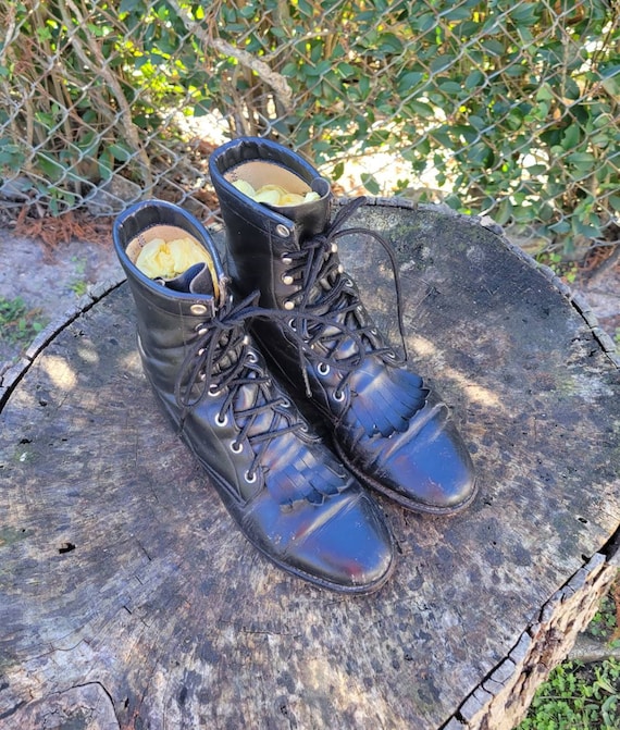 Size 6 B Justin Boots Black Lace Up Granny Boots/… - image 1