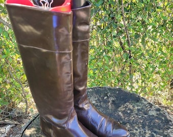 Women Vintage Charles David Leather Riding Boots Size 9.5/Women Brown Boots/ Women Designer Boots
