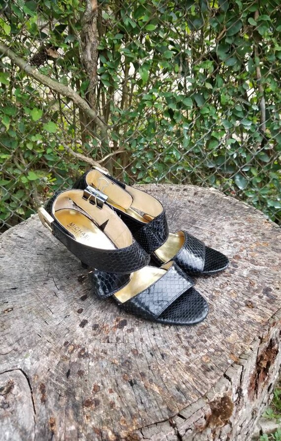 MICHAEL KORS Strappy Snakeskin 3.5" Heels Velcro B