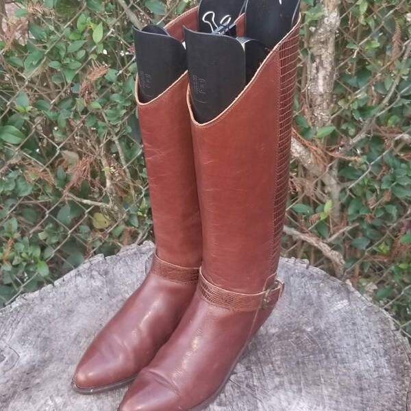 Sz 8 Vintage Riding Boots/Genuine Leather Mid-Calf Boots/1980s Italian Made Boots