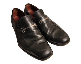 Mocassini Gucci autentici in pelle nera, risalenti alla fine degli anni '80. Scarpe eleganti da uomo, realizzate in Italia.