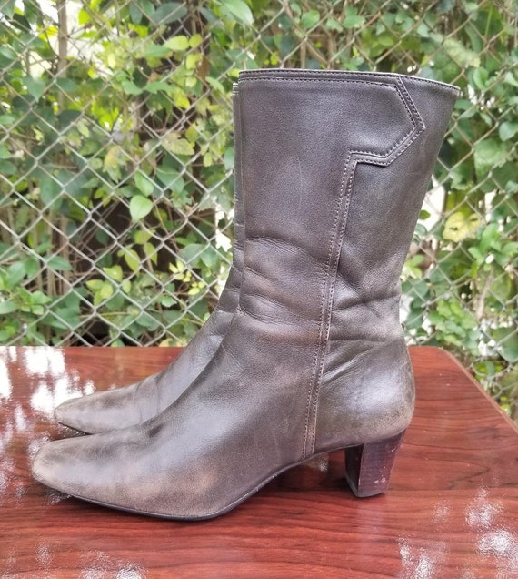 Sz. 6.5 Vintage Ankle Boots/Genuine Leather Zipp… - image 4