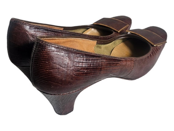 Vintage 1960s Mod Pilgrim Heels // Brown Alligato… - image 6