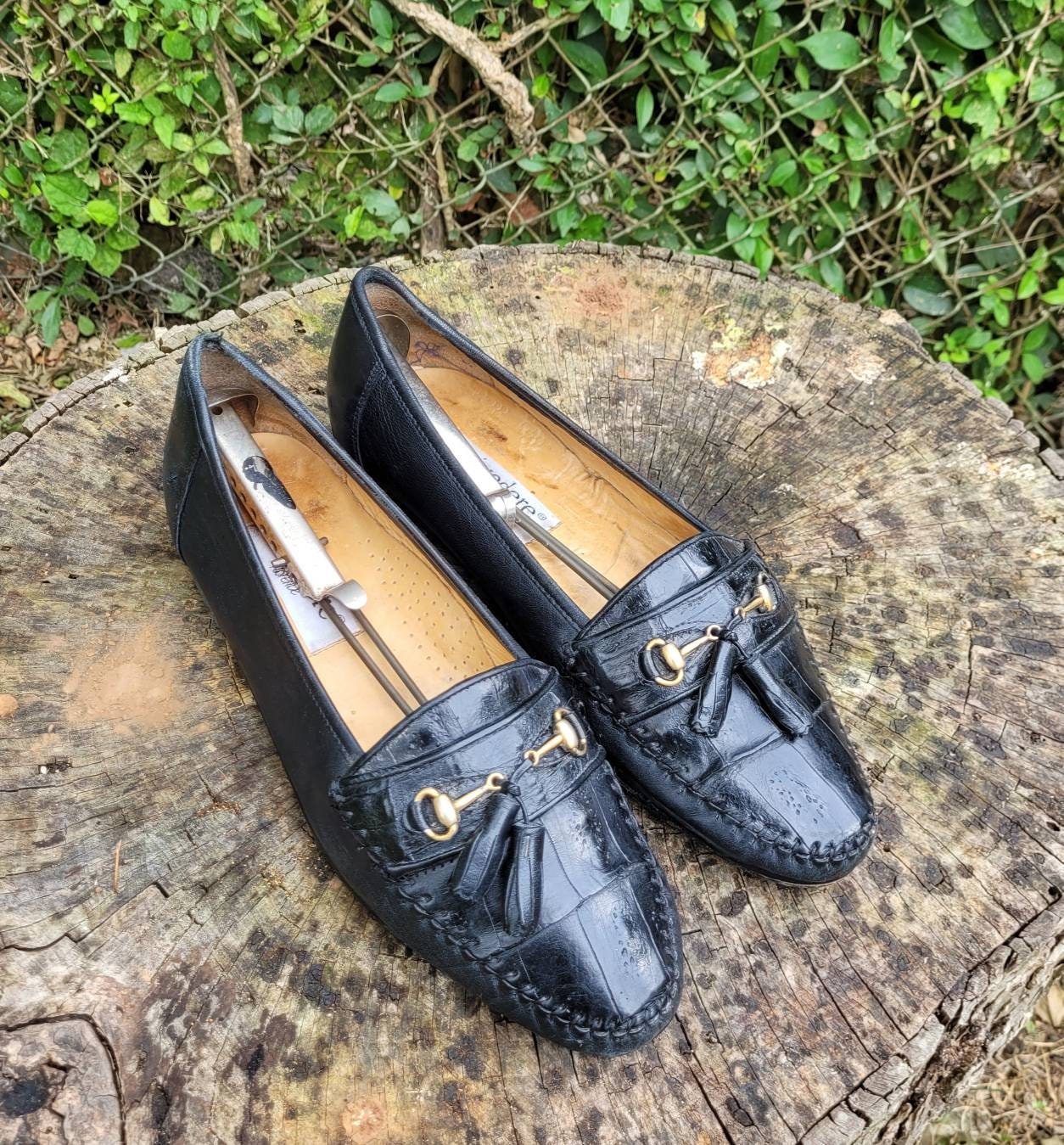 Black Belvedere Florence Crocodile Tassel Loafers Dress Shoes 