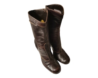 Sz 7 Vintage Rare Ankle Boots by Charles David/Leather Italian Made Zipper Boots/ High Heel Boots from 90s