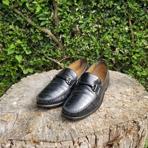 Mens Brass Boot Walking Glove Black Leather Croc Print  display picture 2