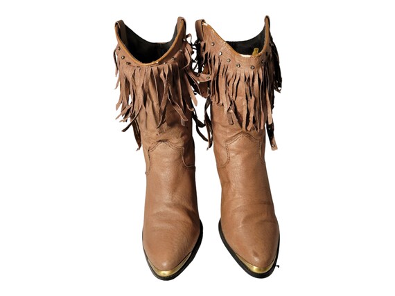 Retro Ethnic Tassel Stacked Heeled Western Style Boots studded