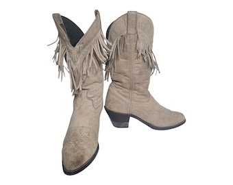 Vintage USA Rodeo Fringe Leather Suede Western Cowgirl Boots 6 M