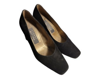 Stuart Weitzman 5 B Vintage Suede Pumps with Mirrored Heel BLACK Made In Italy